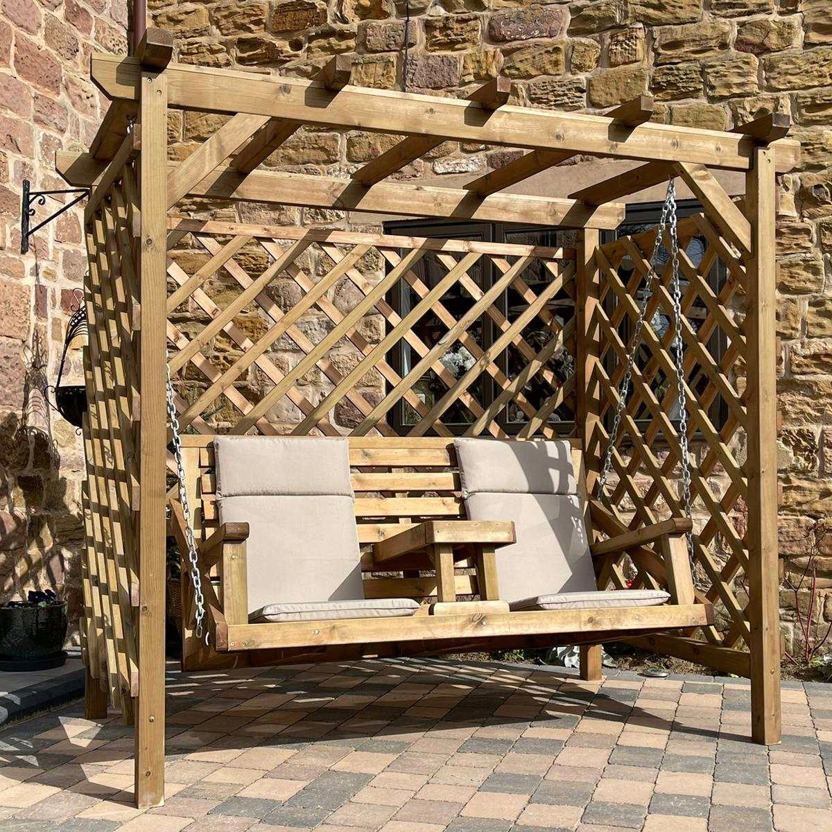 Wooden pergola swing