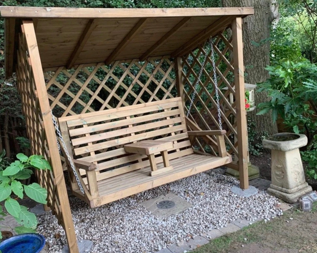 Pent roof garden swing