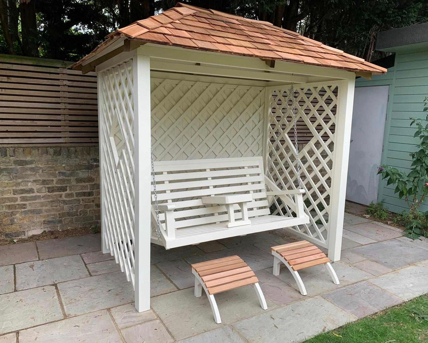 Cedar shingle tiled garden swing seat