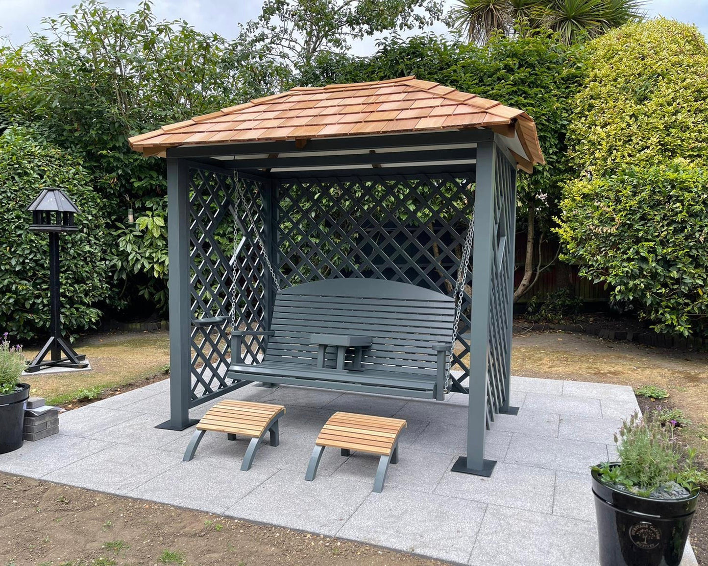 Wooden garden swing painted