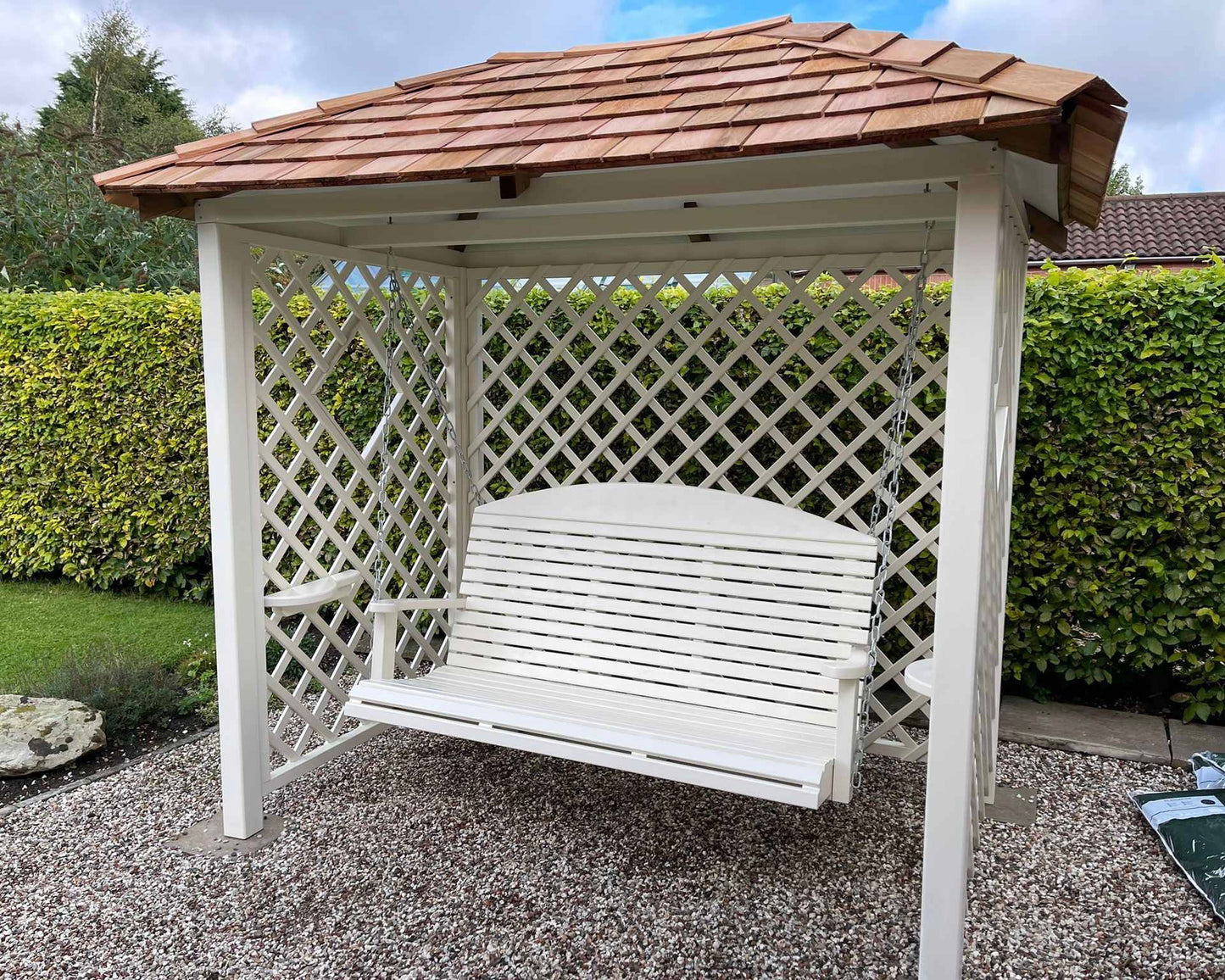 Painted wooden garden swing seat 