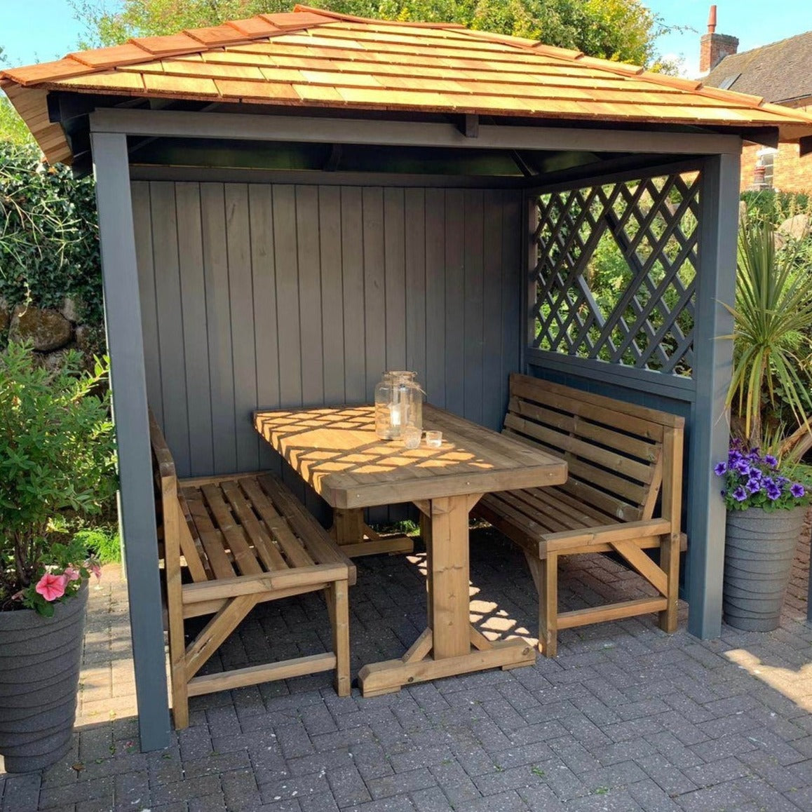 Painted garden arbour
