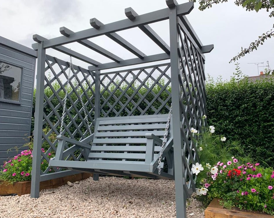Painted pergola swing