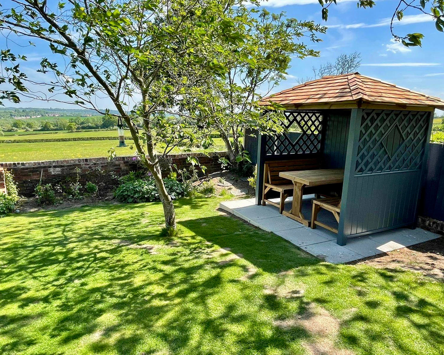 Painted garden arbour 